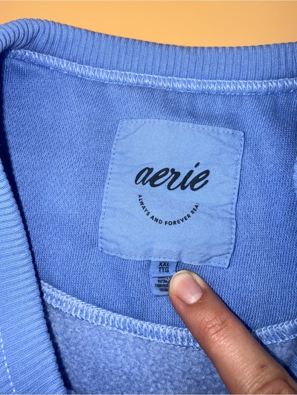 aerie Tres Chic Keyhole Light Blue Crewneck Sweater with Split-Sleeve Detail - Picture 7 of 9